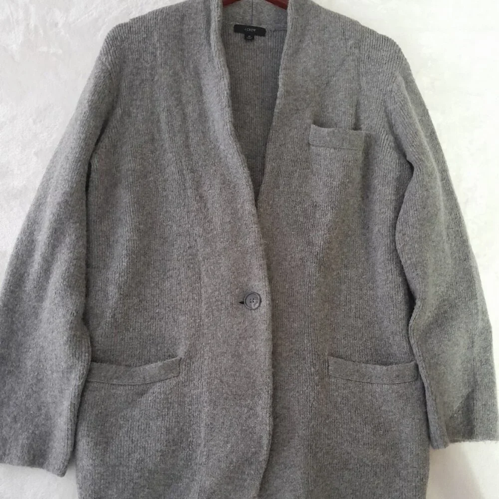 J. Crew Womens Cocoon Chunky Sweater Blazer Oversized Heavyweight Sz Medium Gray